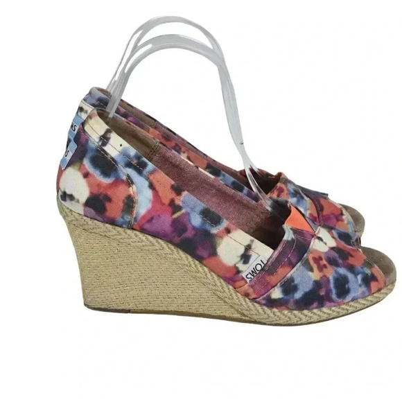 Toms  Floral Wedge Sandal Multi Color Open Toe Espadrille Size 9 - Picture 9 of 15